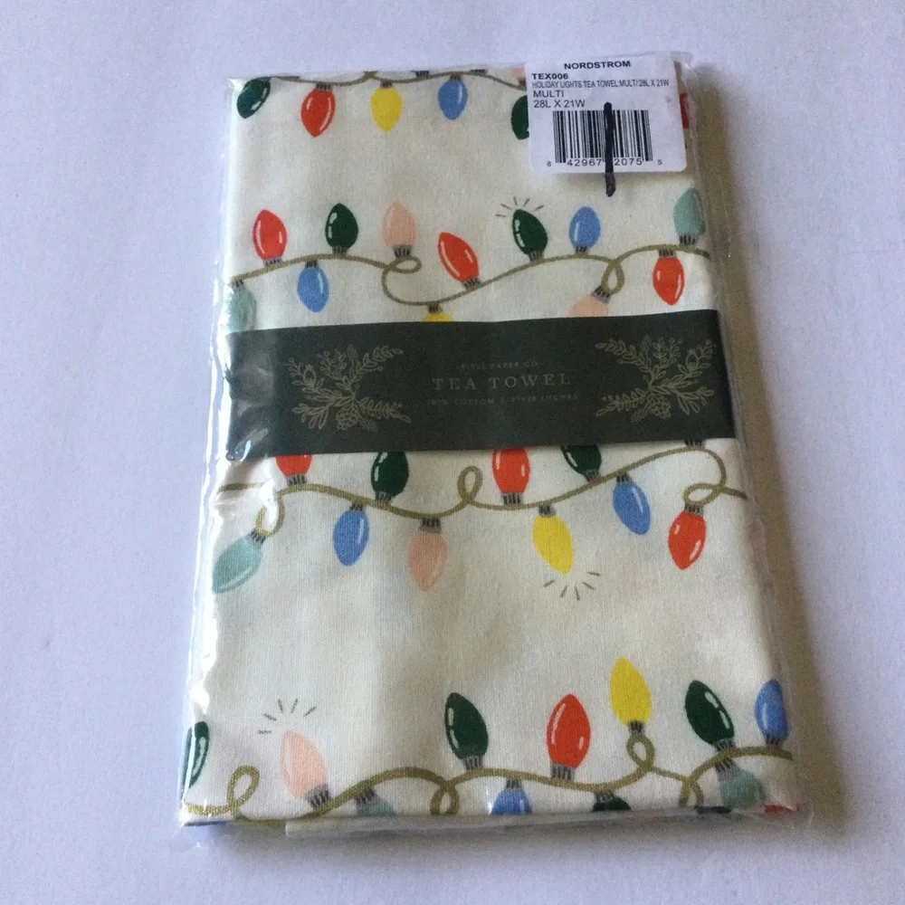 RIFLE PAPER CO. HOLIDAY LIGHTS CHRISTMAS DISH TOWEL NWT